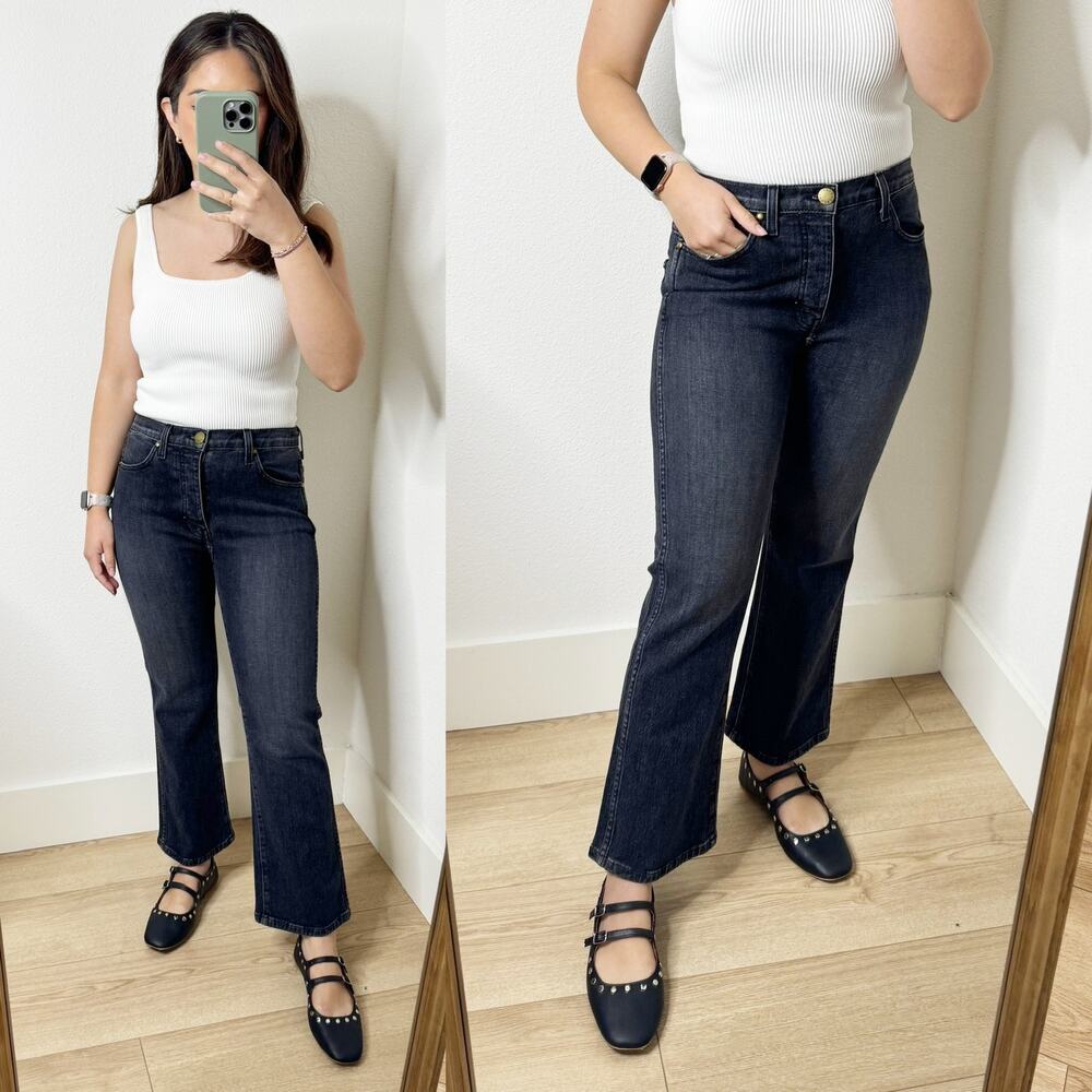 THE GREAT. The Nerd Black Button Fly Flare Crop Denim Jeans US 27